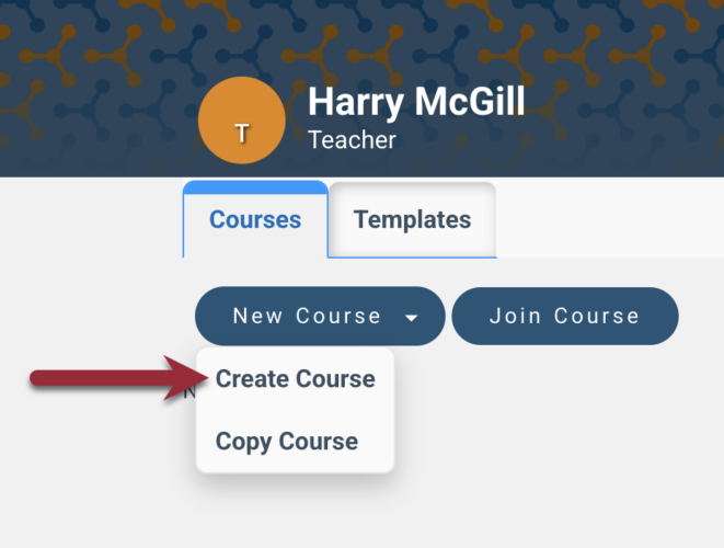 Screenshot of Create Course button