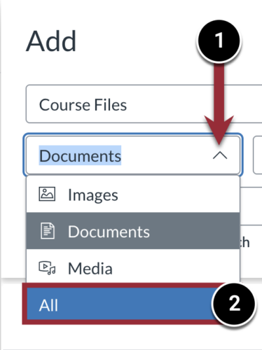 Screenshot of Type drop-down