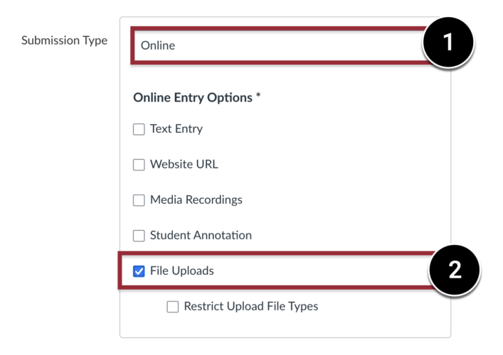 Screenshot of Submission Type options