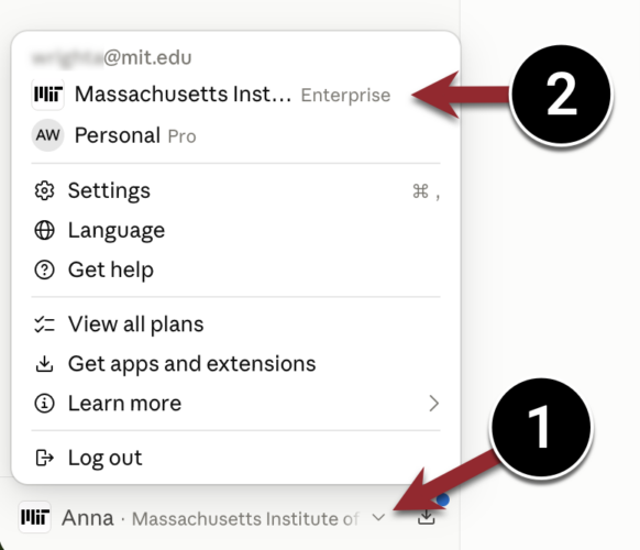 Screenshot of the Account Menu in Claude